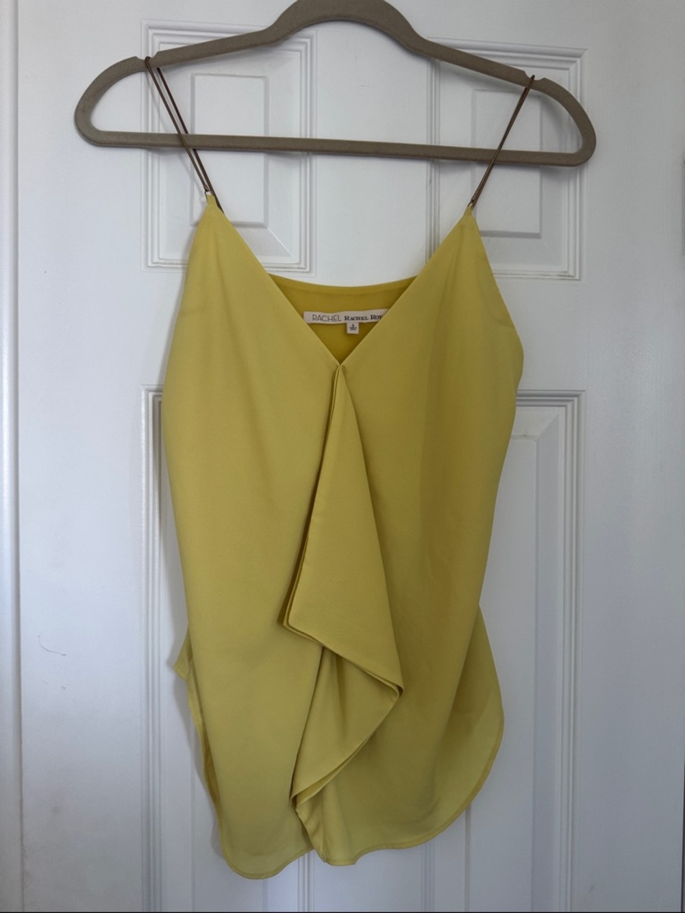 RACHEL Rachel Roy Lemon Yellow Draped Silk-Effect Cami